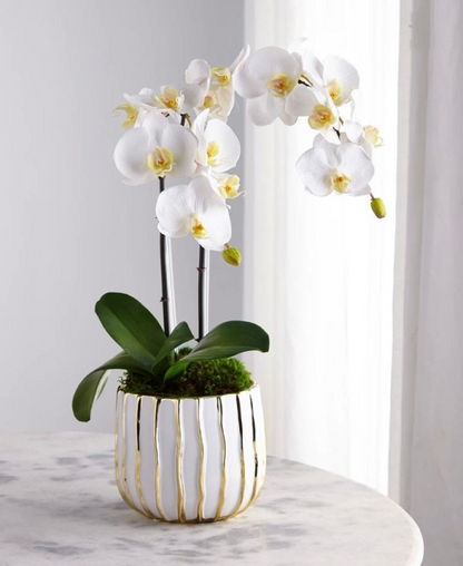 ARMAMI PARIS - White gold ceramic vase - artificial phalaenopsys real touch - luxury centerpiece for home decor  refined