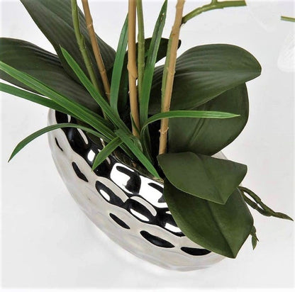 VIKTORIA' SECRET PARIS - Artificial Orchid Fake Flowers Real Touch - Silver Ceramic Pots - 45 Cm - Plant indoor - Home kitchen  - Decoration