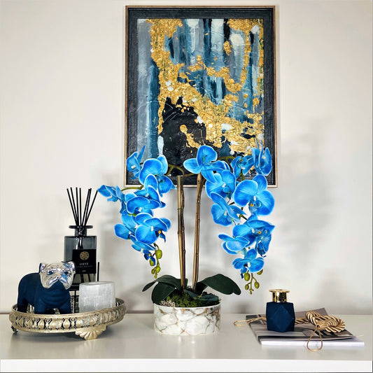 BLUE MARBLE PARIS - Orchids Plant in pot - Arrangement Artificial - Real touch - Phaleonopsis Fushia flower - 16 Cm